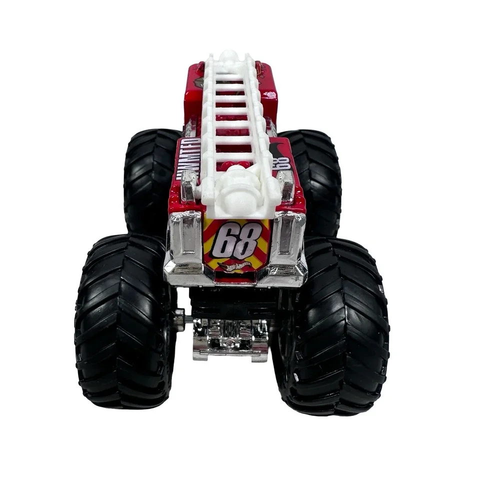 Hot‎ Wheels Monster Trucks 5 Alarm Fire Truck 68 Red Chrome Flames Silver Wheels